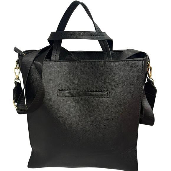 London Fog Sophia Studded Black Tote Bag NWT Faux Leather Gold Hardware - Picture 13 of 14